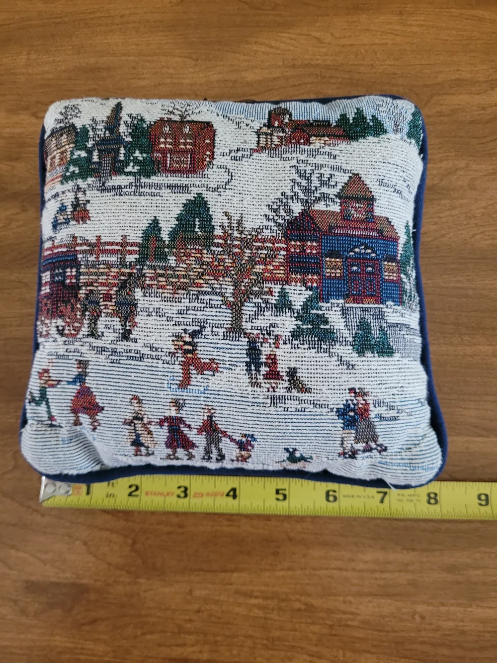 Winter Village Holiday Small Throw Pillow - Blue